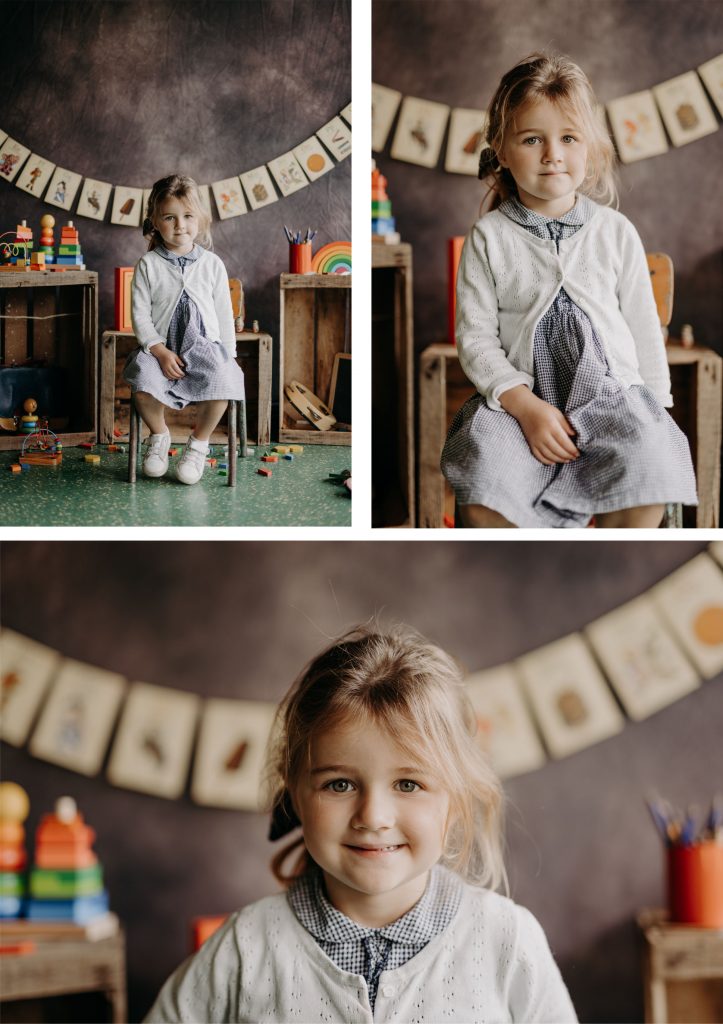 Photos scolaire fillette maternelle, décor vintage